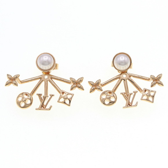LOUIS VUITTON Gold Pearl Monogram Earrings - Picture 1 of 6